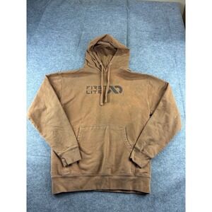 First Lite Logo Hoodie Mens M Brown Cotton Pullover Sweatshirt Thrashed Workwear